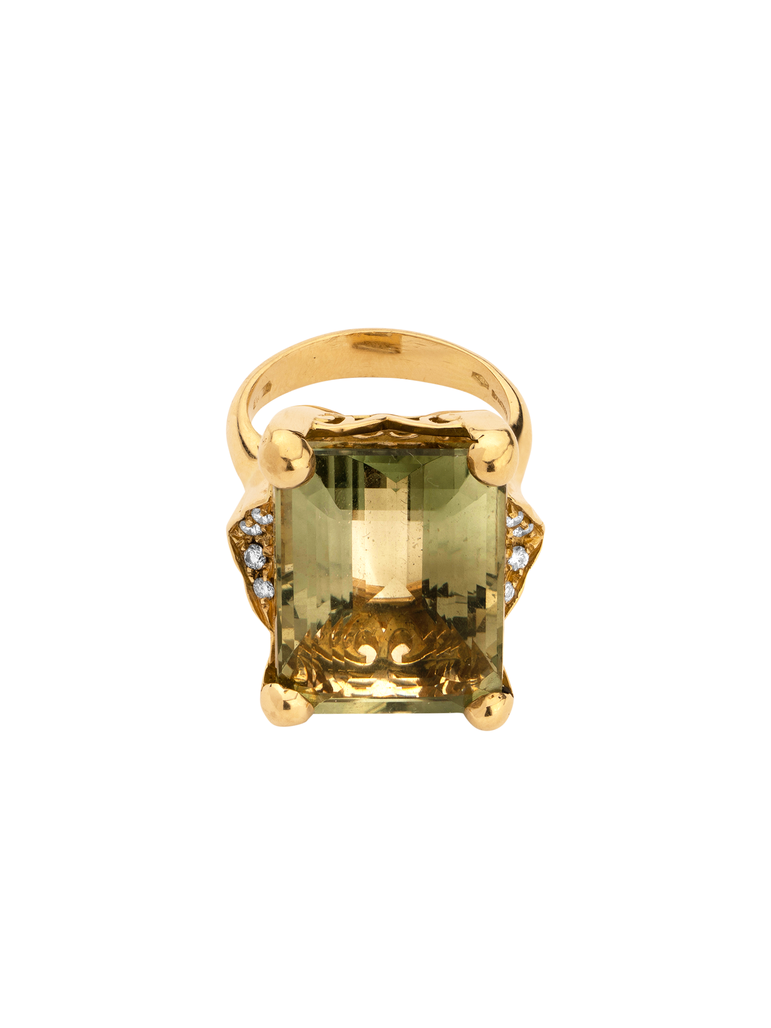 Prasiolite and white diamond cocktail ring